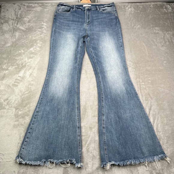 Vervet Jeans Women 32 Blue High Rise Flared Frayed Hem Medium Wash Stretch Denim - Picture 1 of 15
